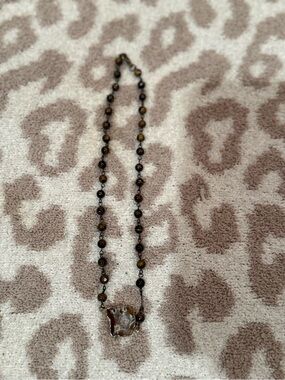 Handmade Brown Tiger Eye Beaded Necklace with Agate Pendant